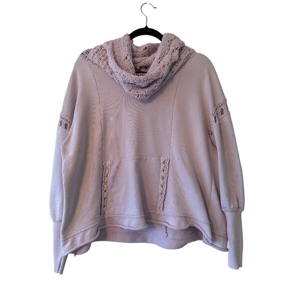 Free People Melody Crochet Trim Pullover Sweatshirt Lilac Lavender Womens - Picture 3 of 10